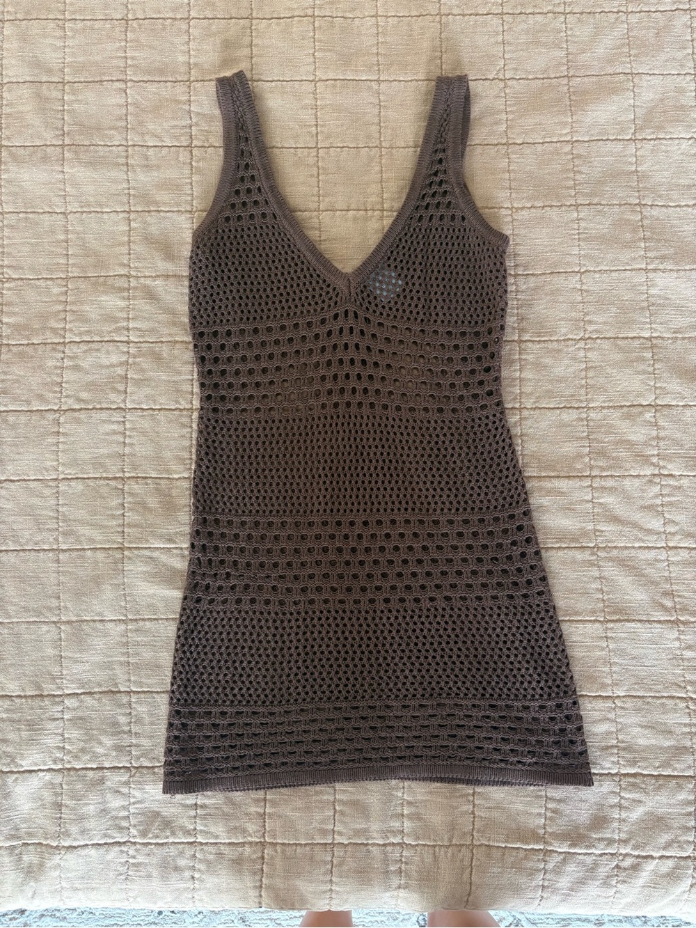 Shade & Shore Brown Crochet Mini Dress